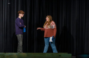 Embark on a Cosmic Comedy: JAGHS Drama Club presents ‘Adventure’ this weekend Caleb Canan and Emma Scherick rehearse a scene from Adventure