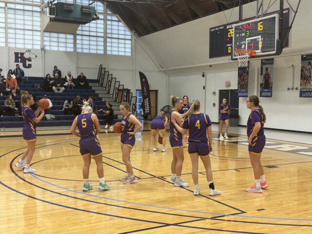 The Berkshire Badgers girls get some shots up during halftime/Photo by Daniel Sherriff