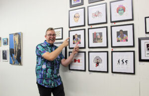 Popped! Art Space Opens in Ravenna Daniel Kearsey shows off Marty from Back to the Future III