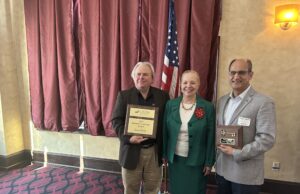 Aurora Chamber of Commerce recognizes Business and Person of the Year Dr. Jim Gall, Mayor Ann Womer Benjamin, Milind Bhanoo / Photo by Daniel Sherriff