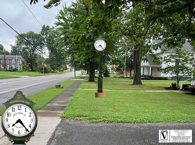 Spec of new street clock on WIndham Town Hall Lawn