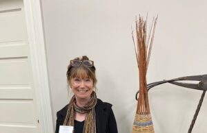 Middlefield Resident Annie Peters crowned Burton Art Show’s 3-D Champion Middlefield Artist Annie Peters and award-winning Basket for Your Thoughts/Photo courtesy of Annie Meyer