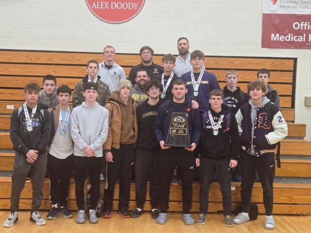 Badgers’ wrestling nets CVC Valley Division championship The Berkshire Badgers' wrestling team hoists the CVC Valley Division trophy for the first time since 2023/Photo courtesy of Coach Dave Malkus