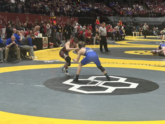 Crestwood junior Rocco Wrobel made his first appearance at the Ohio High School Athletic Association Division III state meet and took sixth place in the 126-pound bracket/Photo by Daniel Sherriff