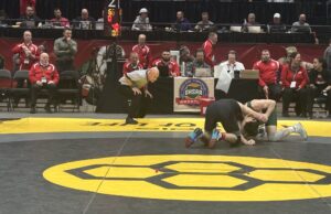 STATE RUNNER-UP: Aurora’s Drake Brasiel finishes as D-I runner-up Aurora senior Drake Brasiel wrestled his way to second place at the Ohio High School Athletic Association Division I state tournament 175-pound bracket last weekend/Photo by Daniel Sherriff