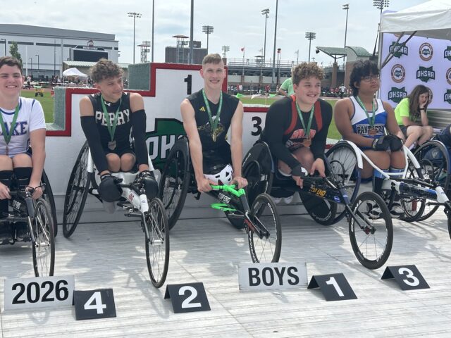 Garfield senior Conner Hunt wrapped up his high school track career by once again sweeping the seated events at the Ohio High School Athletic Association state meet last weekend at The Ohio State University’s Jesse Owens Memorial Stadium - Photo by Daniel Sherriff