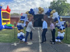 Former West Park Elementary becomes Portage Leadership Academy Portage Leadership Academy superintendent Darryl Lindsay (left), principal Zach Penrod (middle) and office manager Jessie Mack (right) commemorate the grand opening of the PLA last Saturday morning in Ravenna - Photo by Daniel Sherriff
