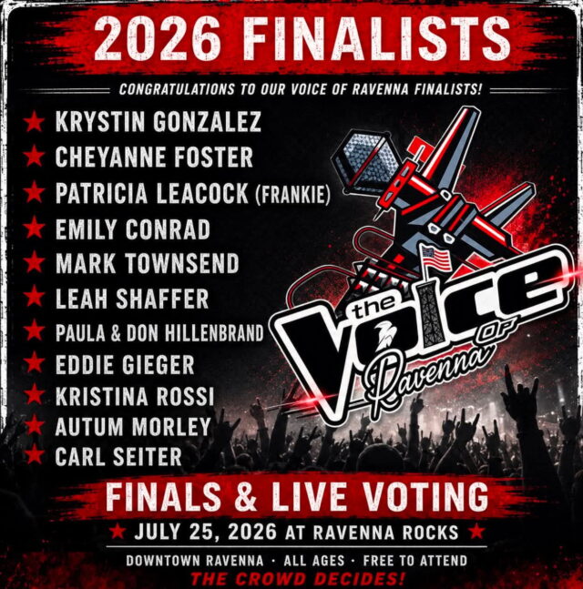 The second annual Voice of Ravenna singing competition will take place at the West Main Street Winery in Ravenna on July 25 beginning at 11 a.m. The second annual Voice of Ravenna singing competition will take place at the West Main Street Winery in Ravenna on July 25 beginning at 11 a.m.