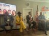 Hope Town Ohio hosts Artificial Intelligence Summitt CEO of AI OWL Cas Maxwell (far left), Founder & CEO of Life Inspired Nyla Christian (wearing yellow), Regulatory Attorney at Taft Law Eric Leach (middle), and Hope Town Ohio CEO Ted St. John (far right) sit on the panel of AI Experts at Hope Town Ohio's AI Town Hall Summit last Thursday morning in Windham - Photo by Daniel Sherriff